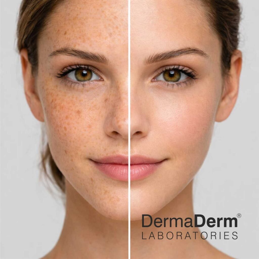 Dermaderm SPF 50 leke karşıtı güneş kremi öncesi ve sonrası cilt görünümü