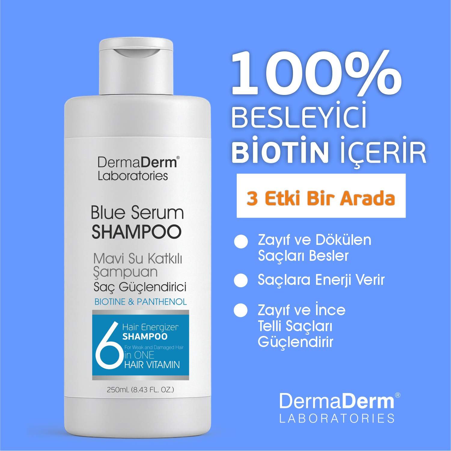 dermaderm saç dökülmesine karşı mavi su Özlü Şampuan 250 ml