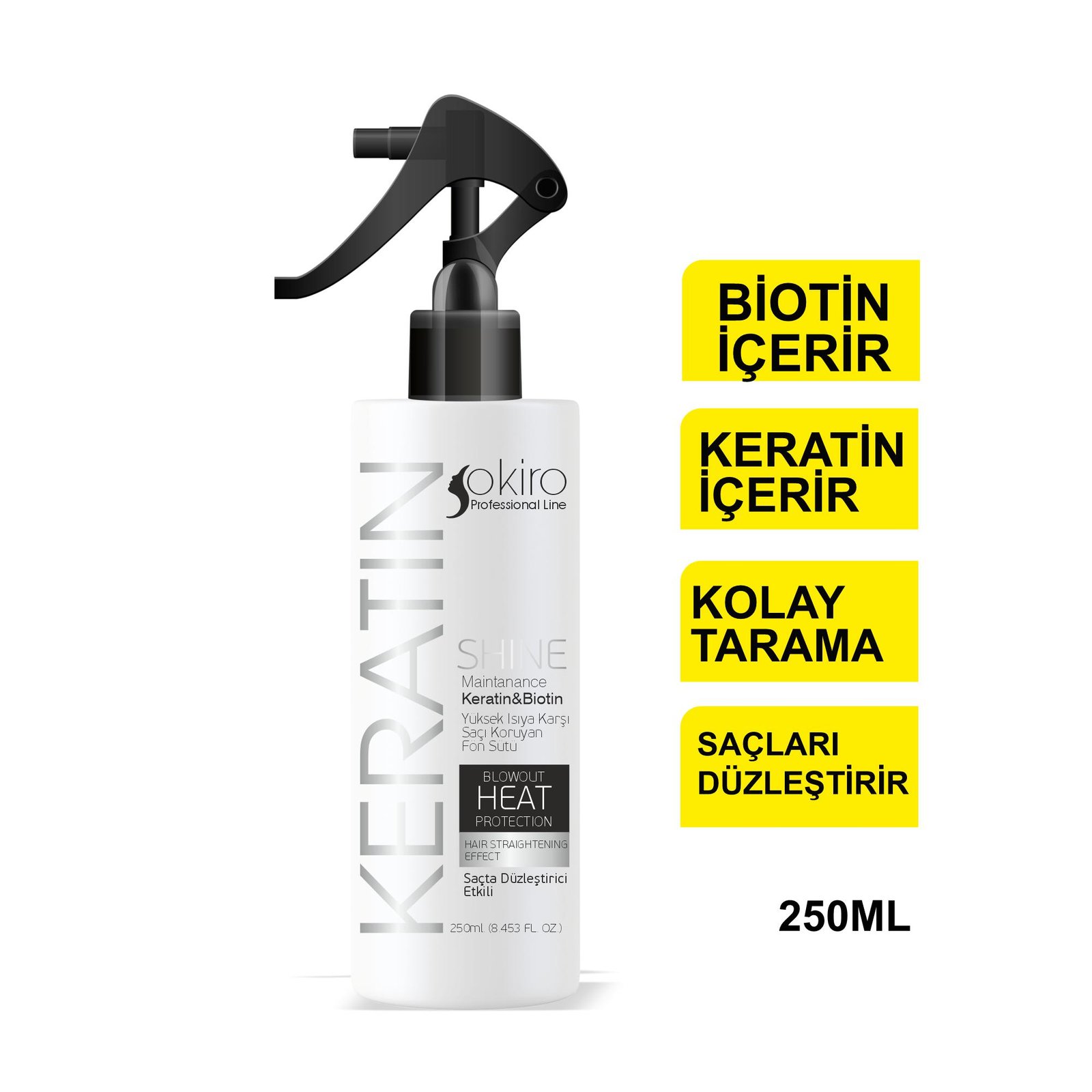 okiro heat fön ve isı esnasında saçı koruyan saç bakım sütü 250 ml