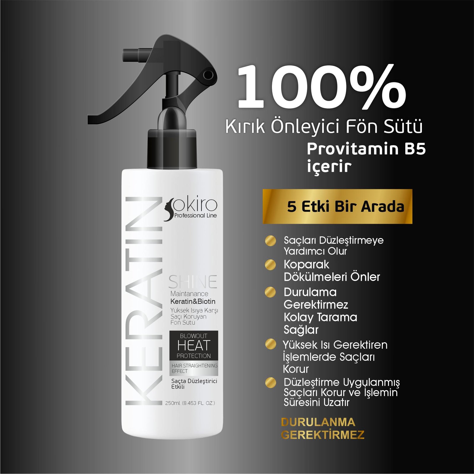 okiro heat fön ve isı esnasında saçı koruyan saç bakım sütü 250 ml