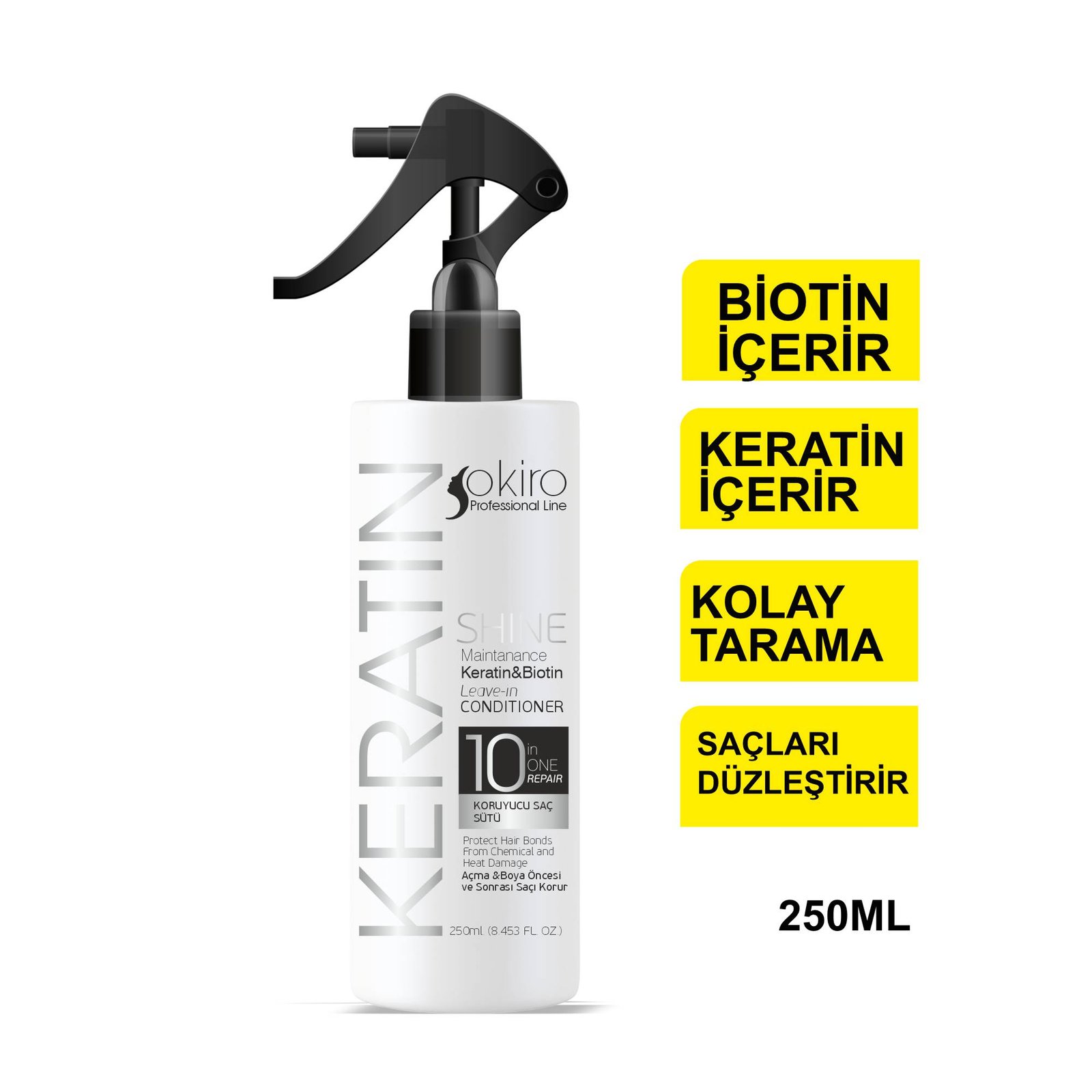 okiro keratin ve biotin İçeren durulanmayan saç sütü 250 ml
