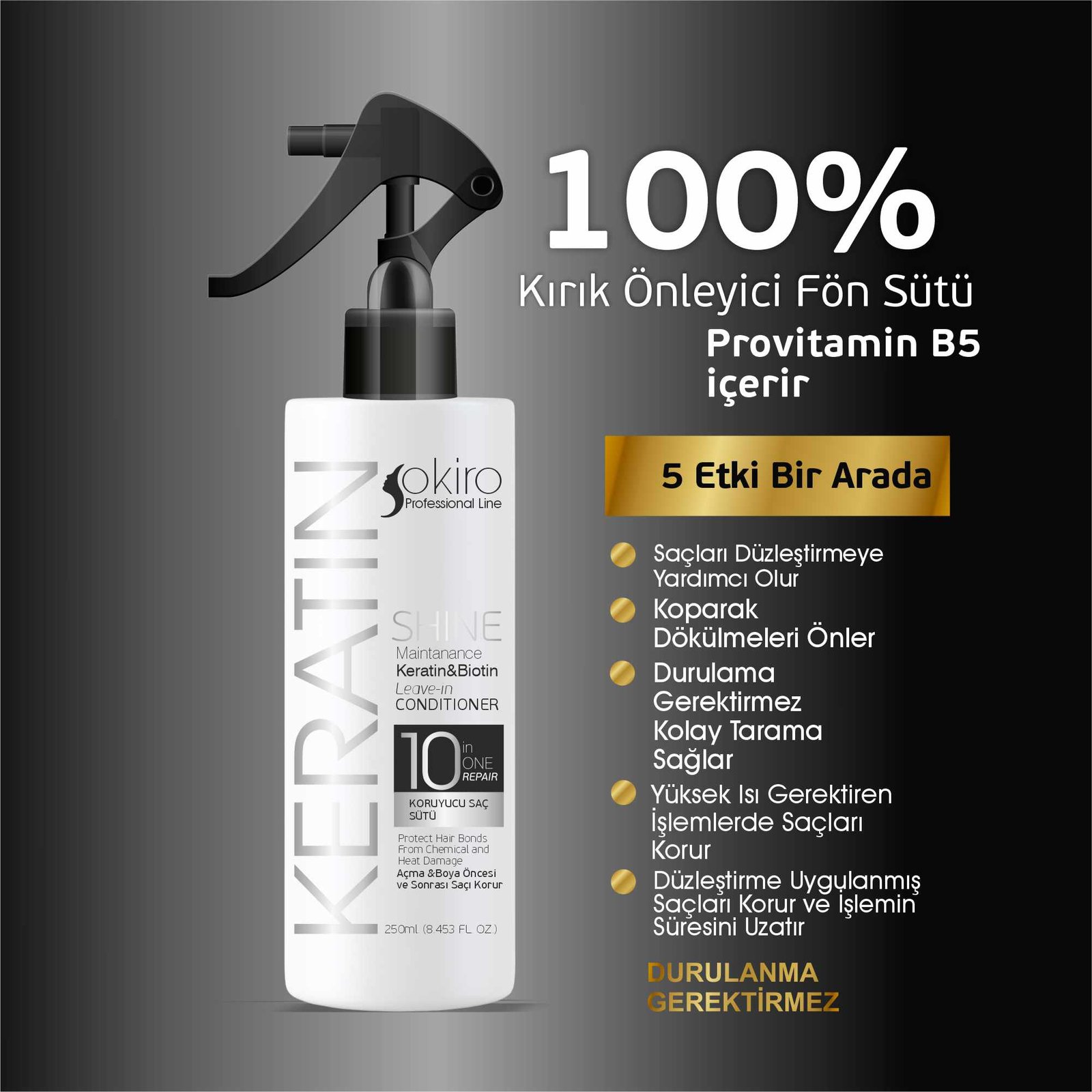 okiro keratin ve biotin İçeren durulanmayan saç sütü 250 ml