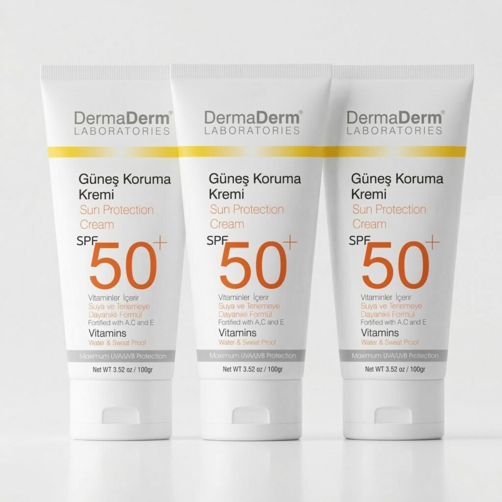 Dermaderm SPF50+ leke karşıtı yüz güneş kremi UVA UVB koruma mineral filtreli güneş kremi