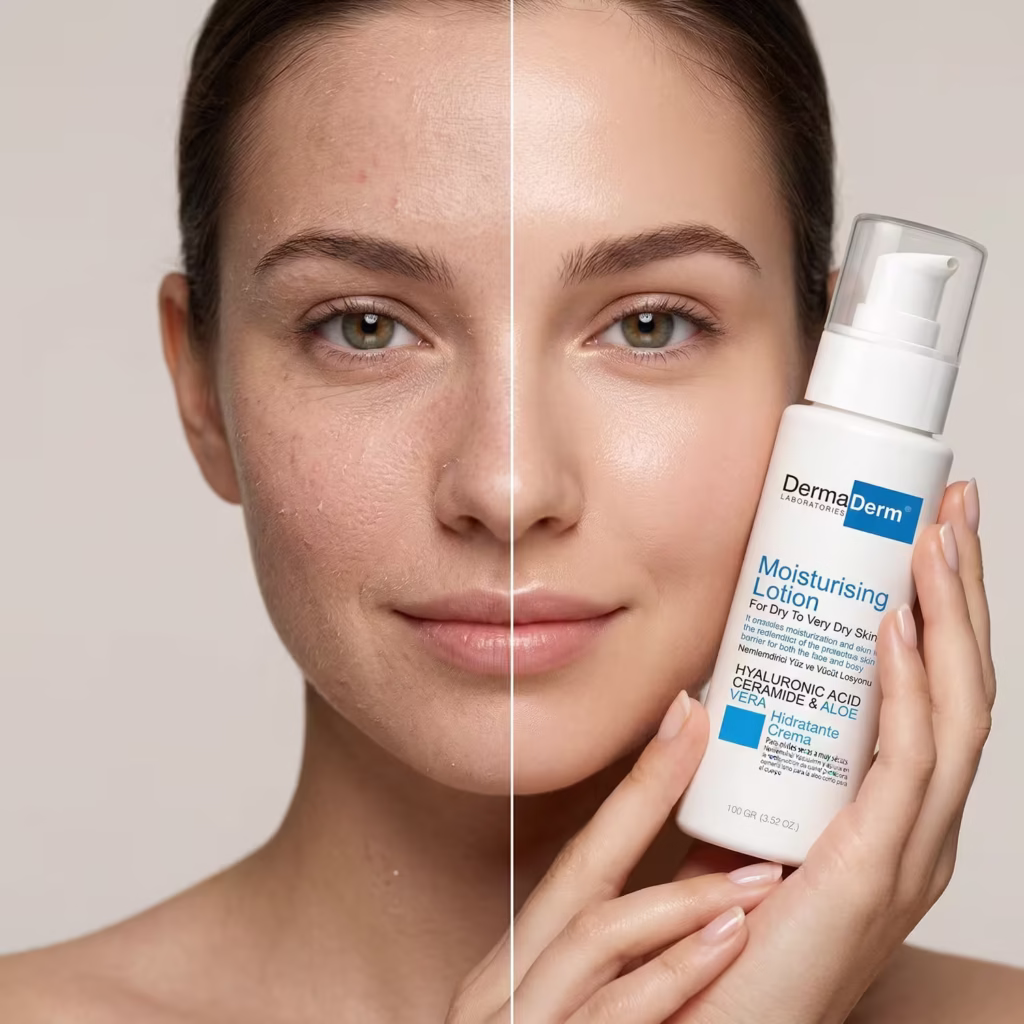 Hyaluronik asit, seramid ve aloe vera içeren nemlendirici krem ile ciltte yoğun nem ve pürüzsüz görünüm